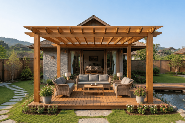 Pergola gỗ thông ngoài trời Lavie Pine cho biệt thự sân vườn