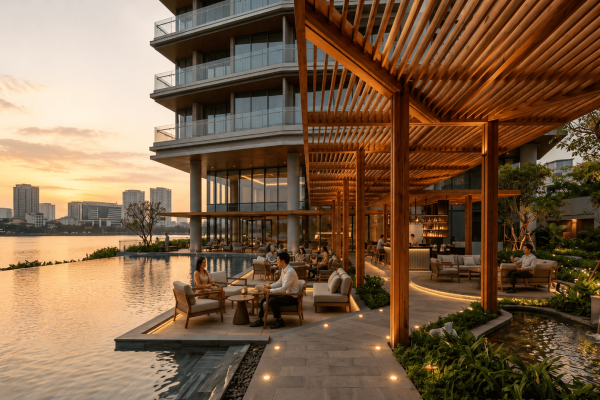 Pergola gỗ thông ngoài trời Lavie Pine cho khách sạn