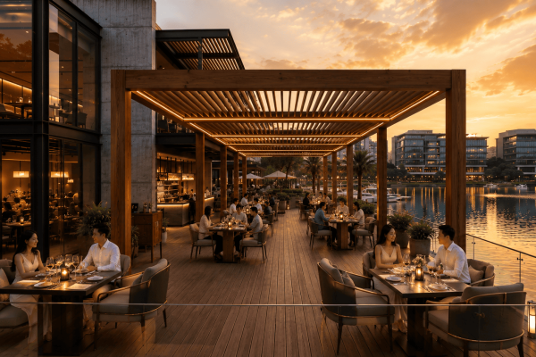 Pergola gỗ thông ngoài trời Lavie Pine cho nhà hàng
