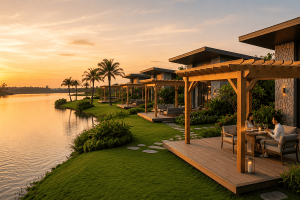 Pergola gỗ thông ngoài trời Lavie Pine cho resort và homestay