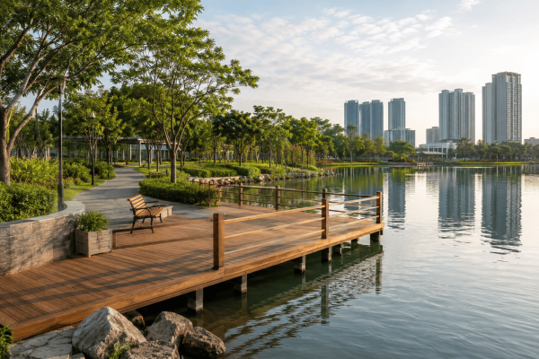 Sàn câu gỗ thông ngoài trời Lavie Pine cho công viên và cảnh quan ven nước